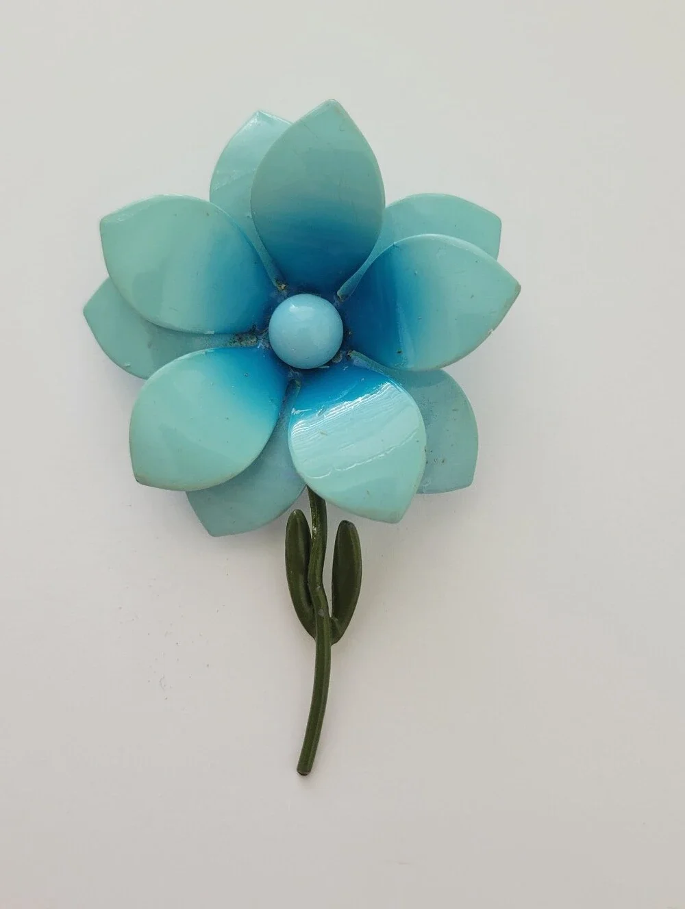 Vintage Enamel Blue Flower Statement Brooch Pin Mod Pop Art 3.8